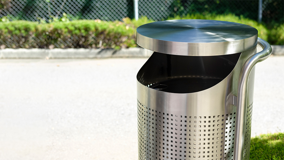 a stainless steel waste receptacle