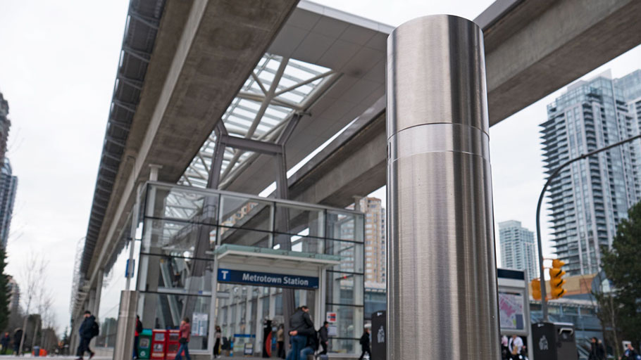 Reliance Foundry's R-8460 bollard at Burnaby's Metrotown Station