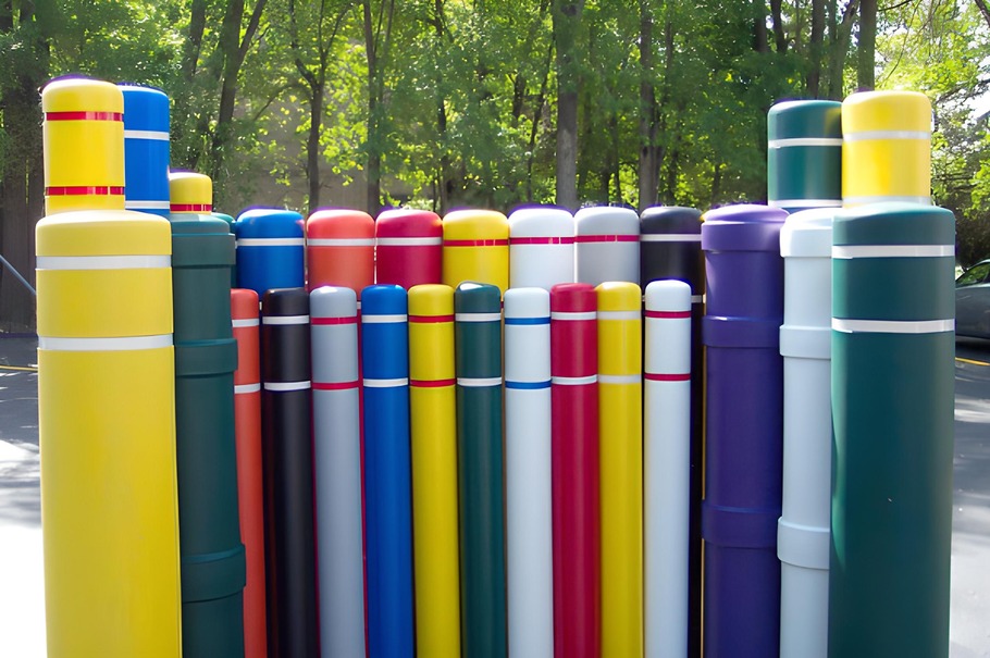 A wide variation of plastic bollard cover sizes and colors.