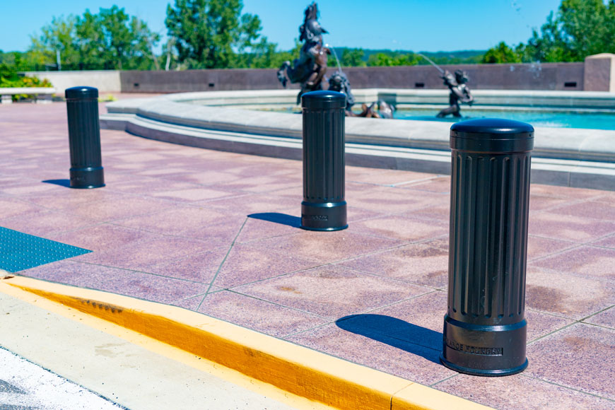 Bollards protect a water feature at the State Capitol building in Jefferson City