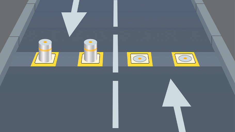 An illustration demonstrating how automatic bollards can be used to control traffic flow
