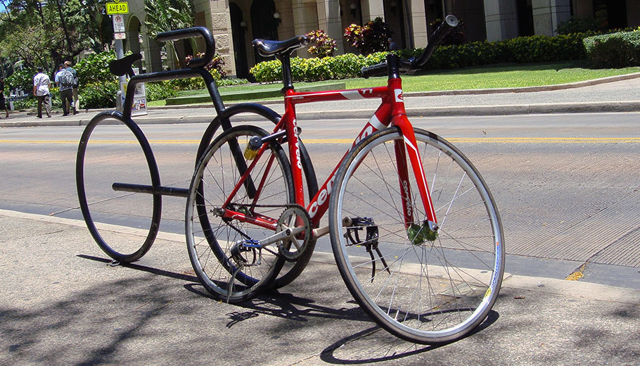A bicycle shaped bike rack in Honolulu
