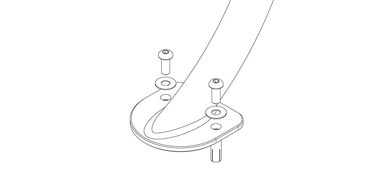Diagram showing washers over holes on bike’s flanges
