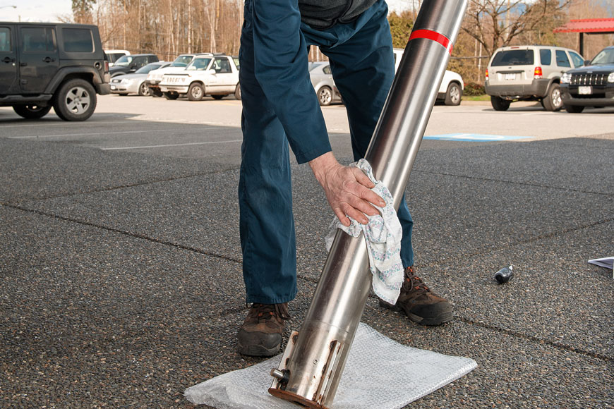 Cleaning stainless steel bollard