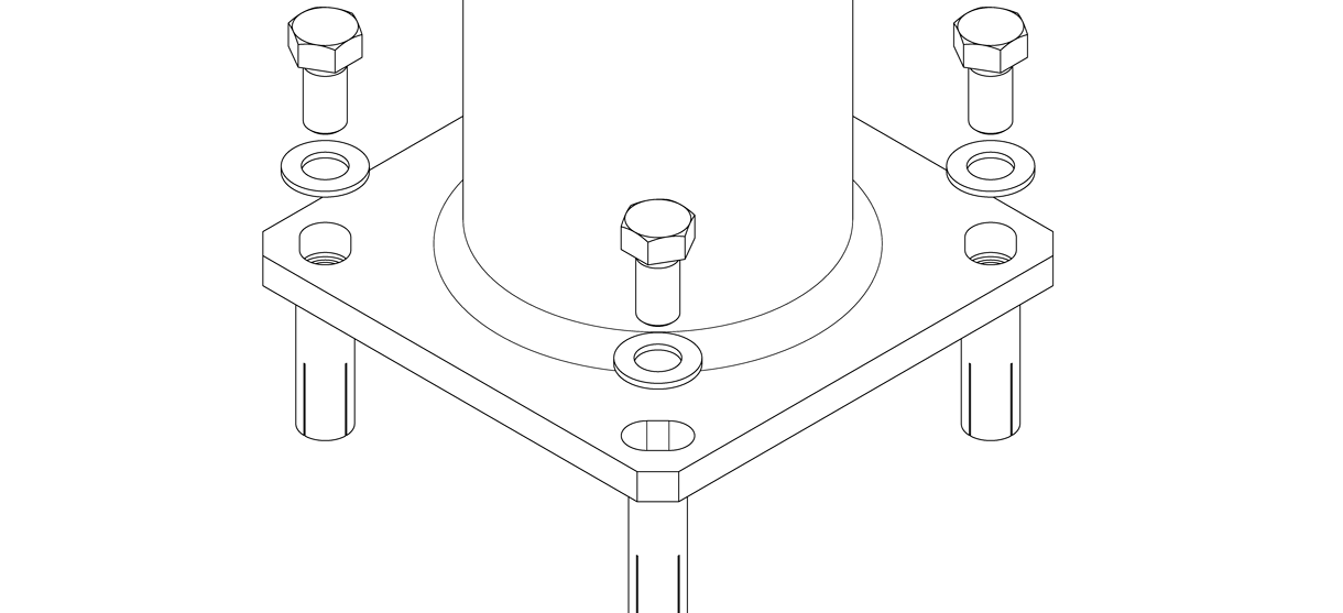 Diagram showing washers over the holes