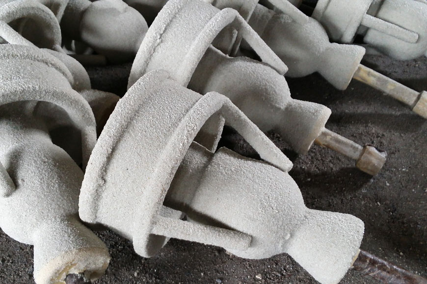 Numerous ceramic molds used in investment casting