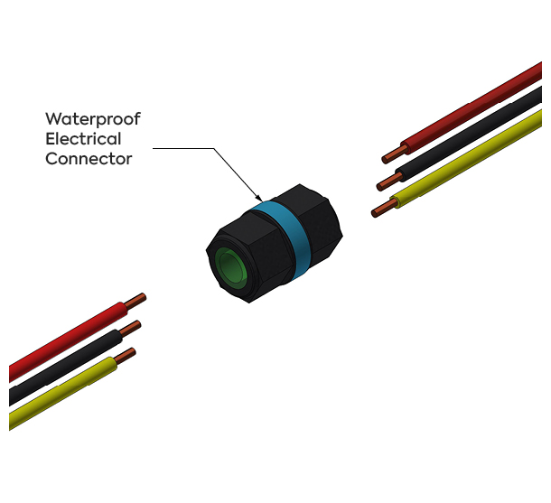 Diagram showing the electrical wires to be connected to the waterproof connector
