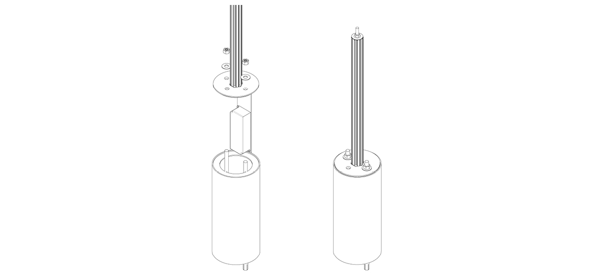 Diagram showing how the LED assembly is installed on the base