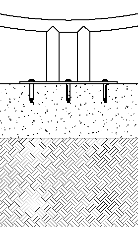 A diagram of a bench installed with wedge anchors or expansion screws