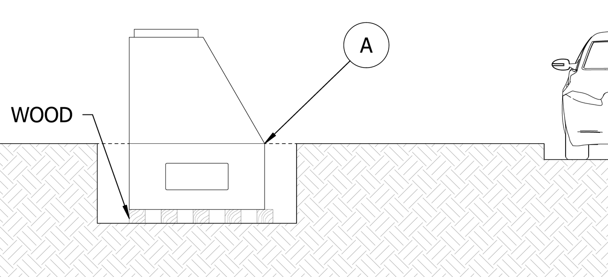 Diagram showing bollard lowered into site