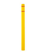 Yellow R-7101 plastic bollard cover with red reflective strips