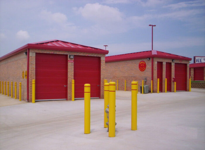 R-7109 plastic bollard covers in outdoor lot