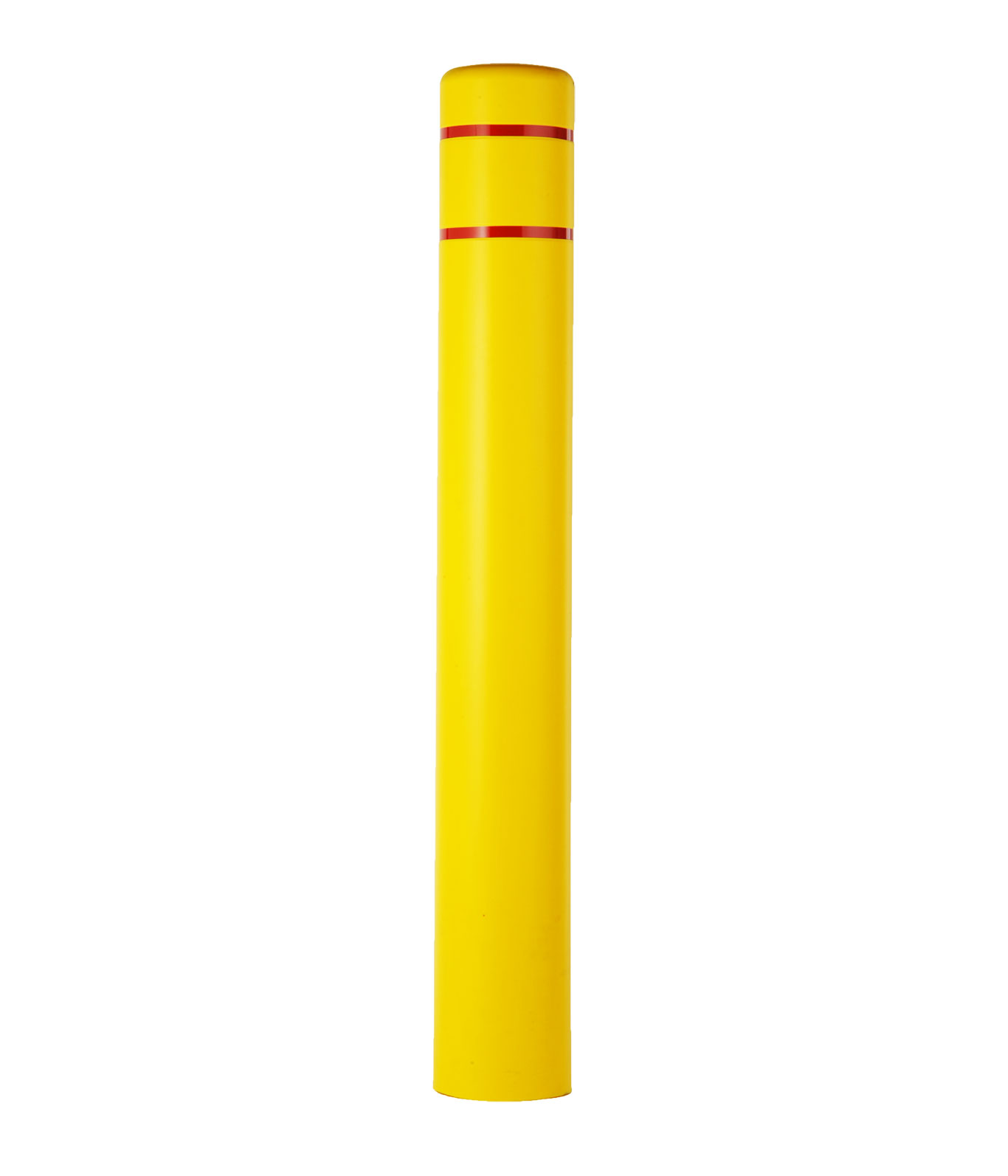 Yellow R-7120 plastic bollard cover with red reflective strip