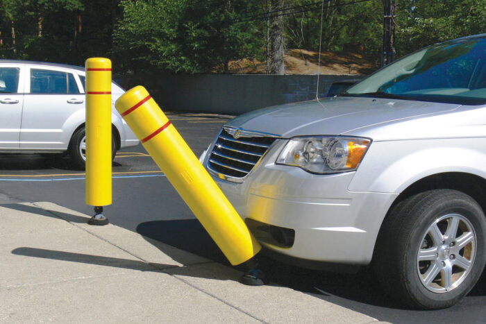 R-7130 plastic bollard cover hit by a vehicle