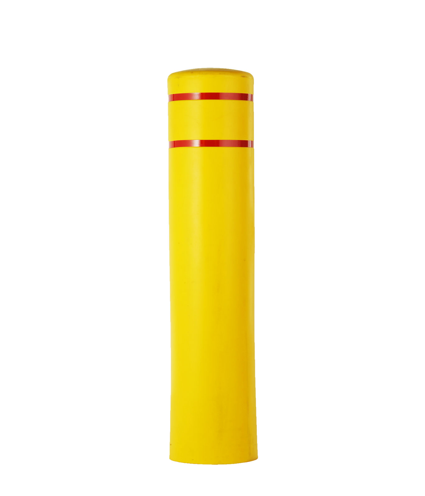 Yellow R-7155 plastic bollard cover with red reflective strips