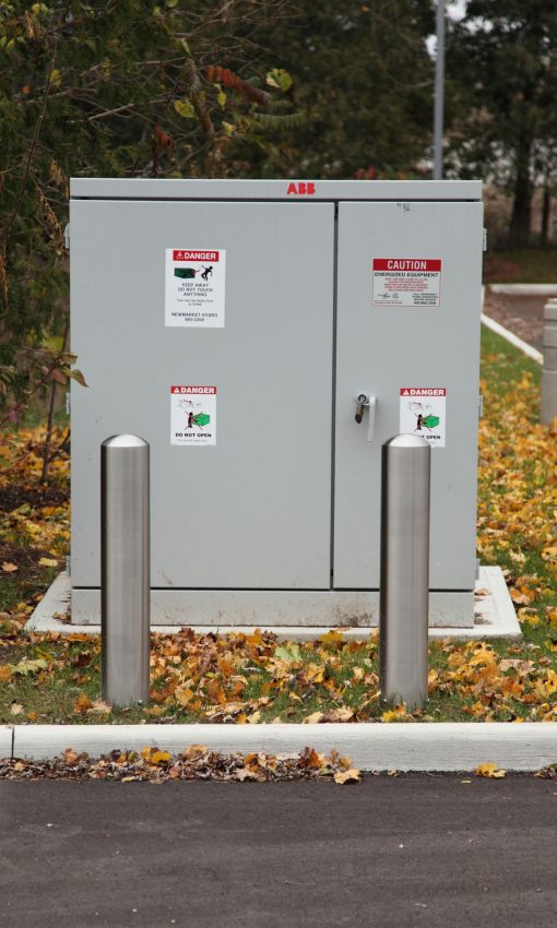 R-7301 stainless steel bollard covers protecting utility box