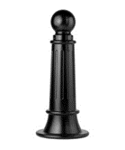 A black pawn-like bollard with a widening base, fluted sides, and a ball cap