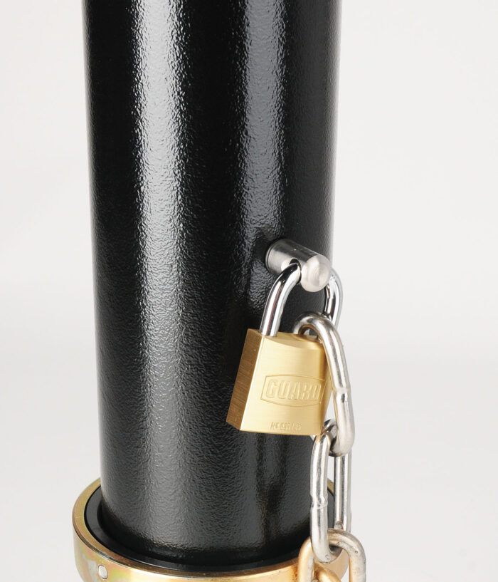 R-7905 post and ring bike bollard with removable mount with hinged lid