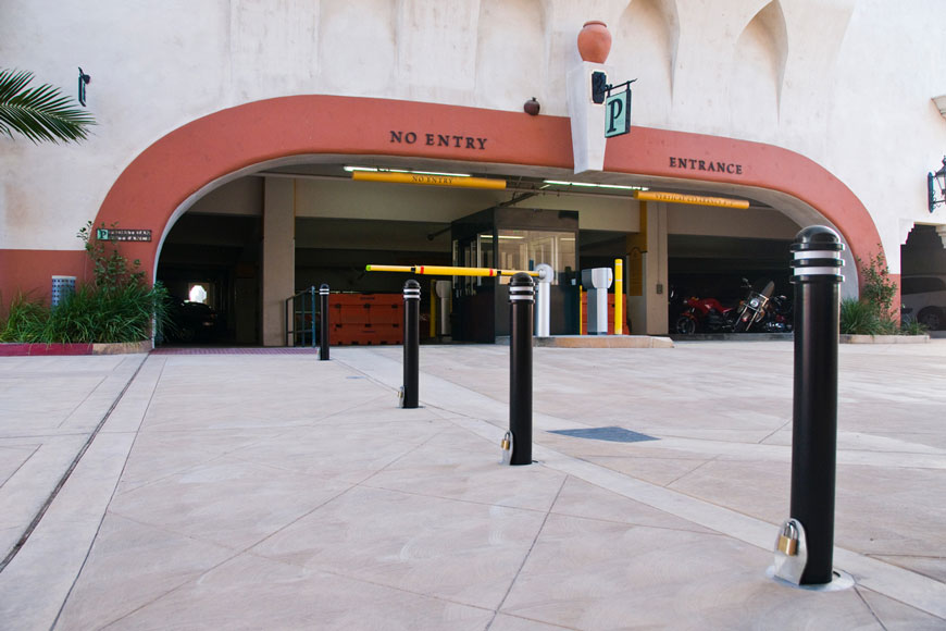 Removable bollards at the entrance of parkade