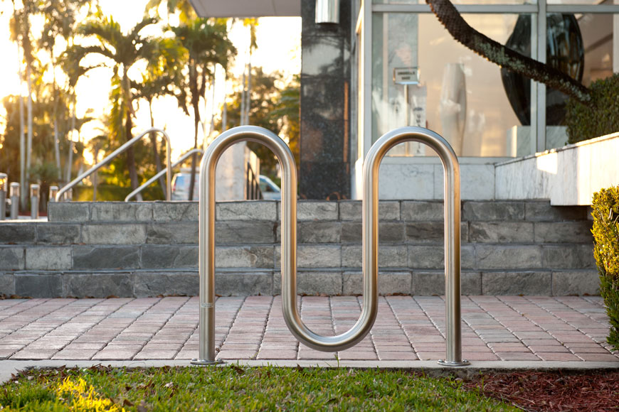 Stainless steel bike rack in the city