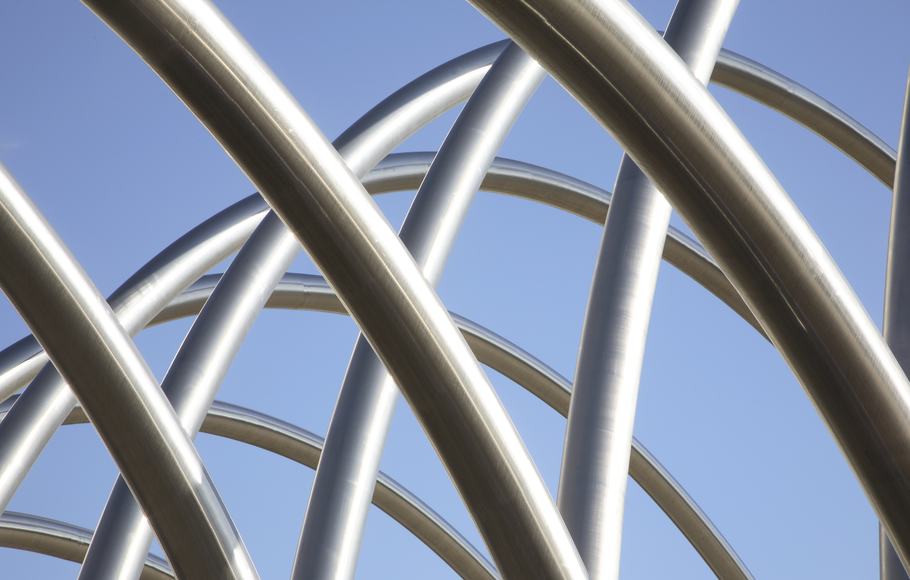 Stainless steel tubes glint in the sun