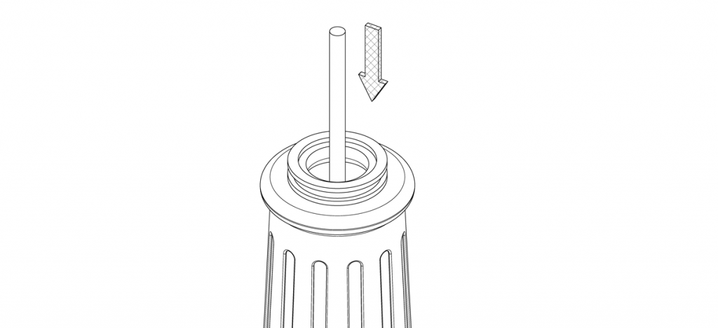 A diagram showing the threaded rod being lowered down through the bollard base