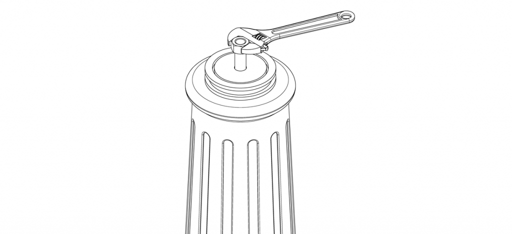 A diagram showing the 1" nut being applied to the threaded rod and tightened with a wrench until secure