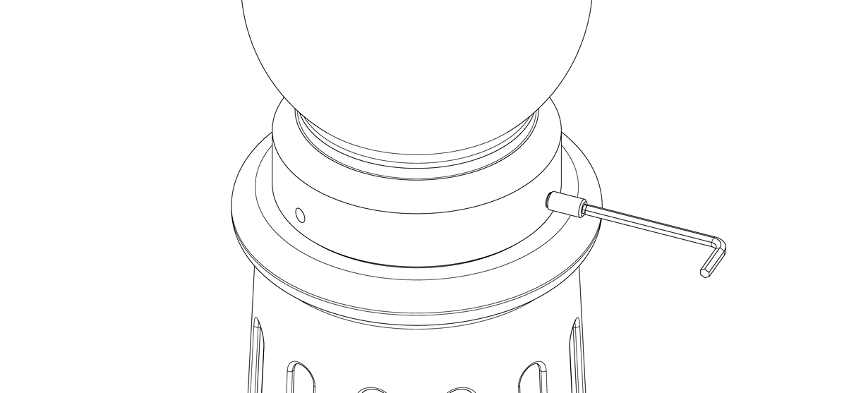 A diagram showing a set screw being tightened with an Allen key to secure and align the cap to the bollard base