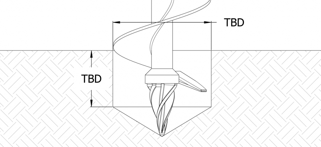 A diagram showing an auger digging a hole to the required depth and diameter