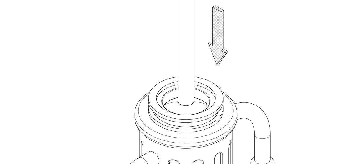 Diagram showing threaded rod inserted through top hole of bollard cover