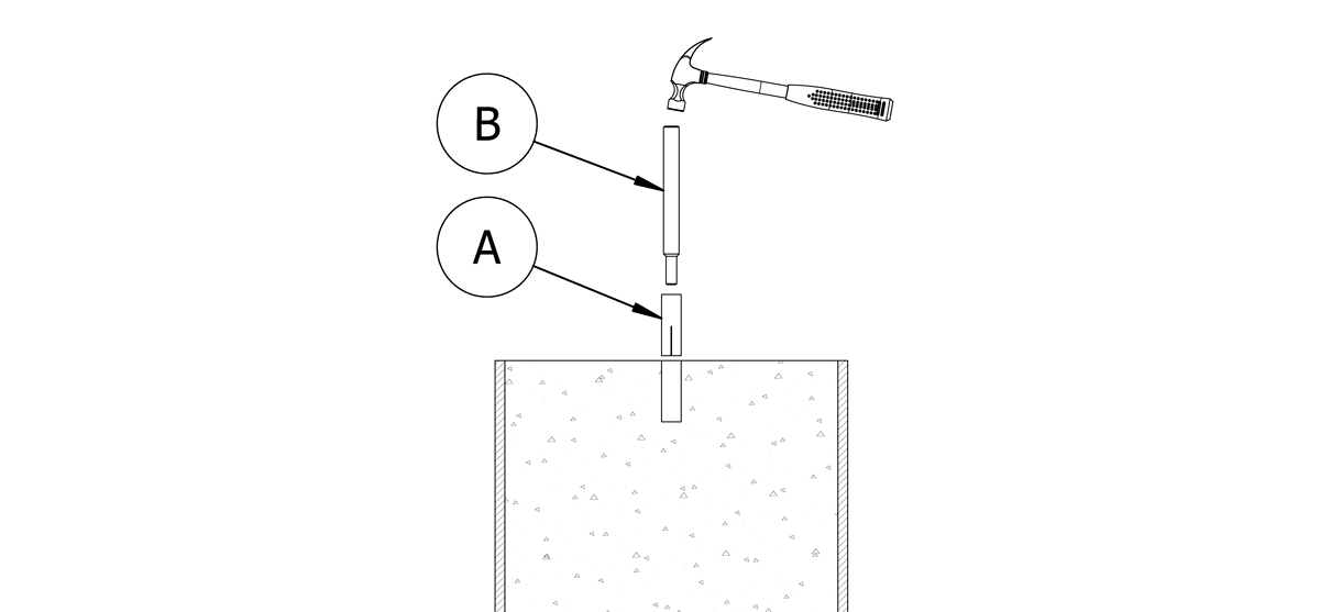 Diagram showing drop-in concrete insert and setting tool