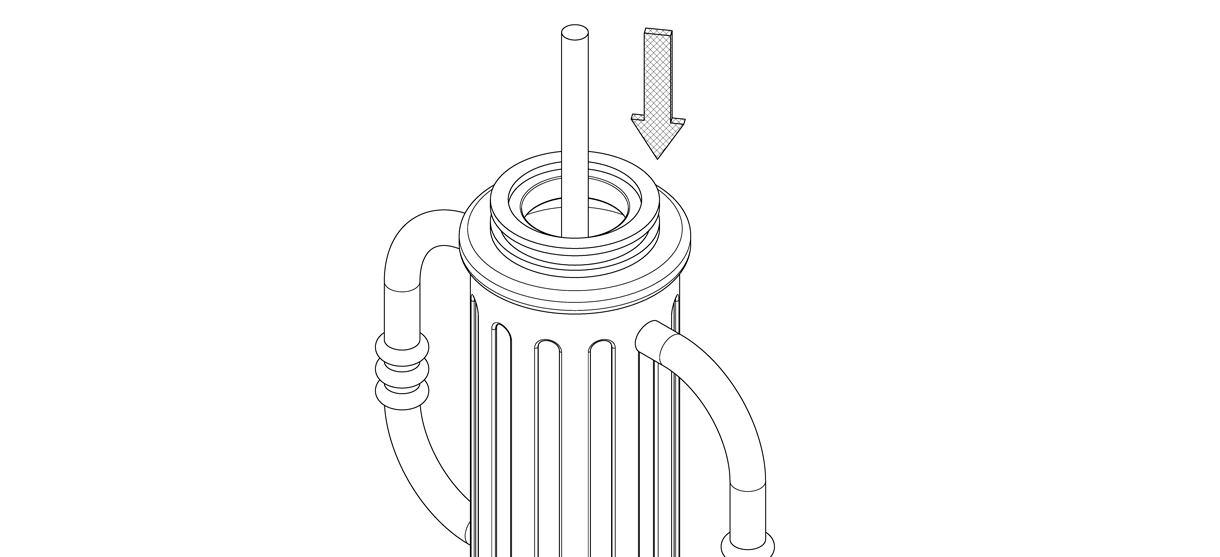 Diagram showing threaded rod lowered through bike bollard base