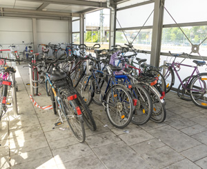 Bike parking station with several bikes inside