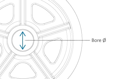 A graphic showing bore diameter inside a wheel