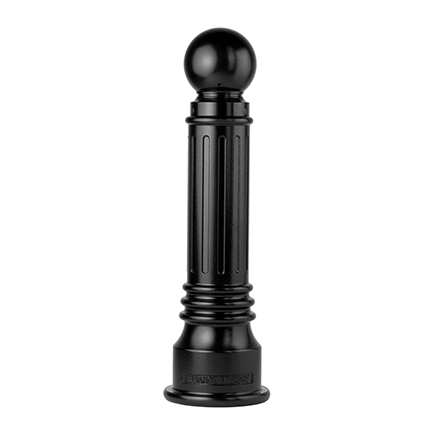 A chess pawn style bollard with a narrow-fluted body and a spherical top casting