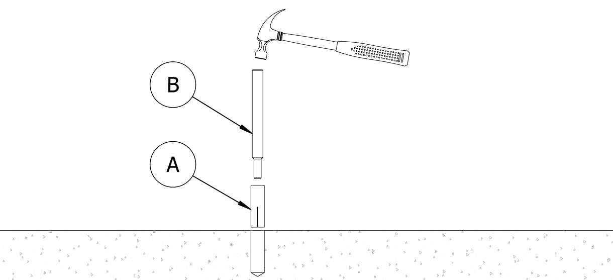 Diagram showing the setting tool setting the concrete insert