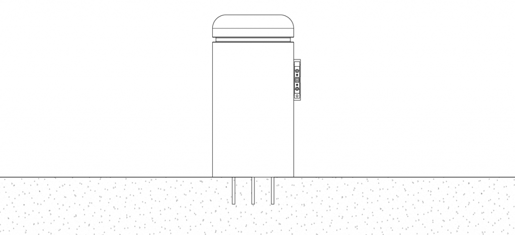 Diagram showing the bollard over the site with a level checking that it is plumb