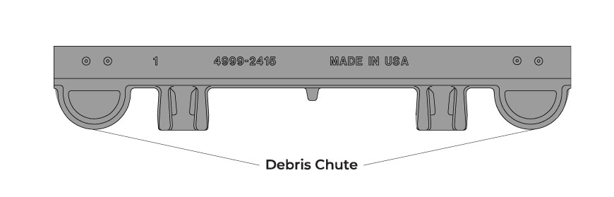 Debris chute on trench grate