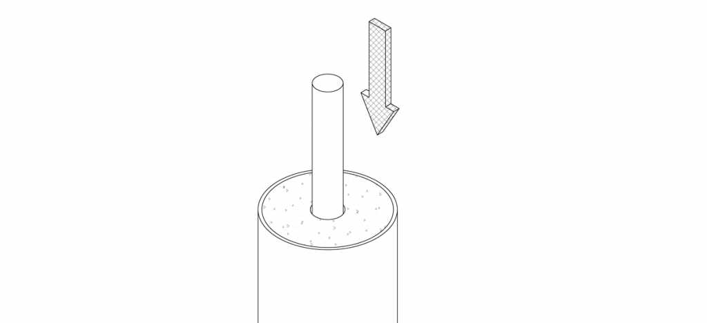 Diagram showing the threaded rod going into the drilled hole