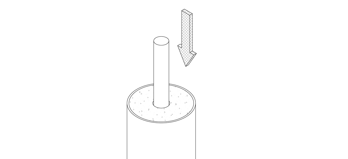 Diagram showing the threaded rod going into the drilled hole