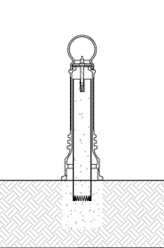 Diagram showing a metal decorative bollard cover fixed onto a pipe bollard using concrete anchors
