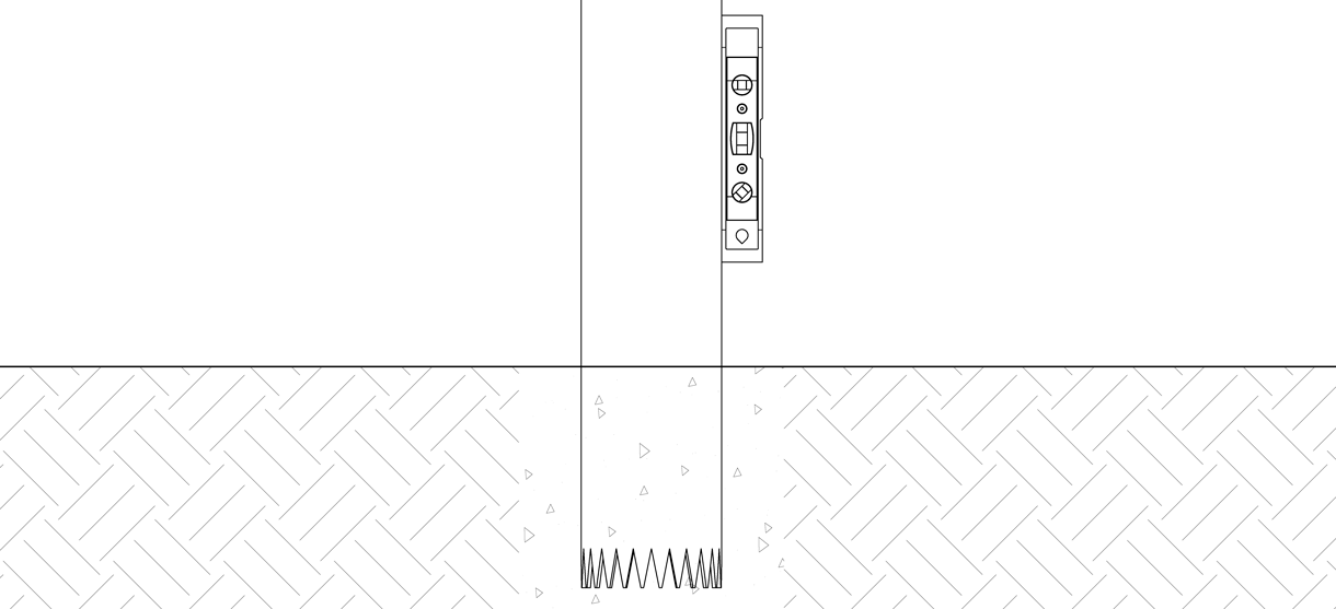 Diagram showing a level vertically against the side of the pre-existing pipe bollard to ensure it is plumb