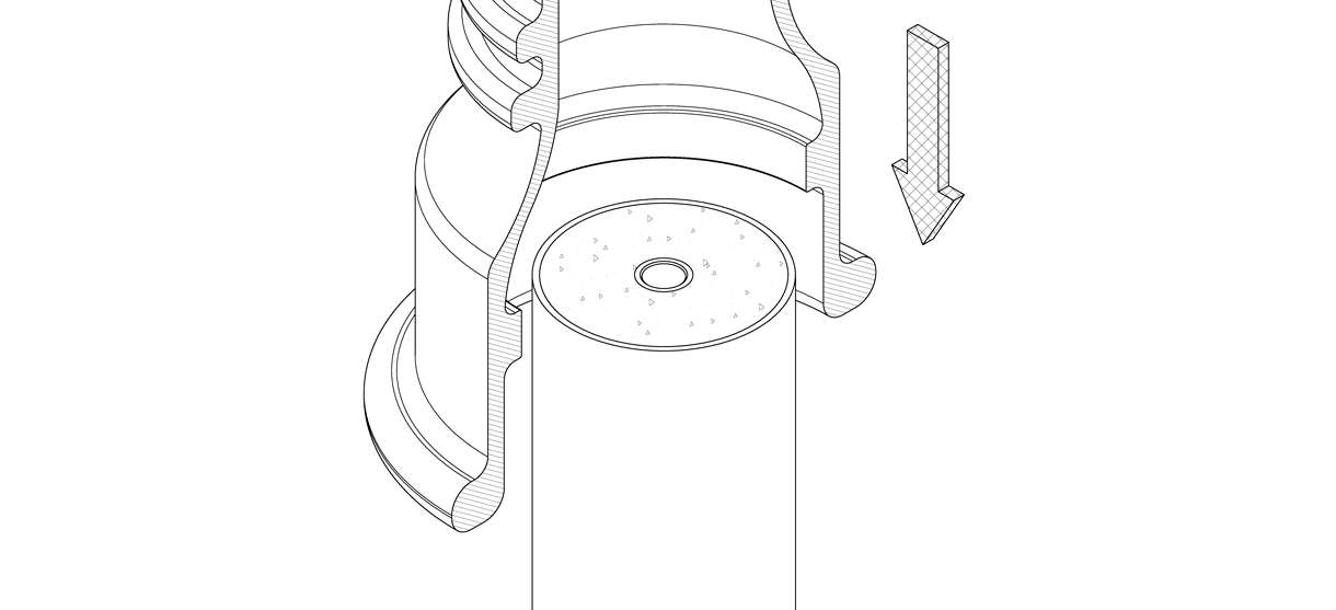 Diagram showing bollard cover lowered over the pipe bollard