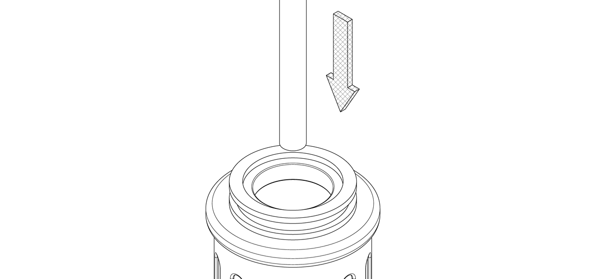 Diagram showing threaded rod lowered through the top of the bollard cover
