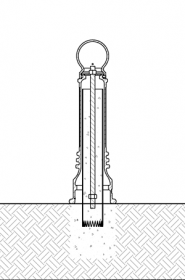 Diagram showing a metal decorative bollard cover fixed onto a pipe bollard using a threaded rod