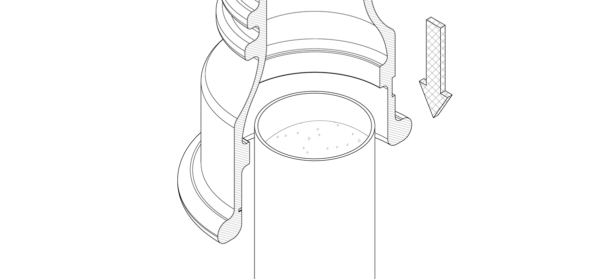 Diagram showing the bollard cover lowered over the pipe bollard