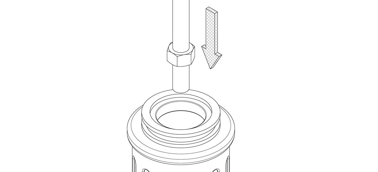 Diagram showing the threaded rod lowered into the pipe bollard