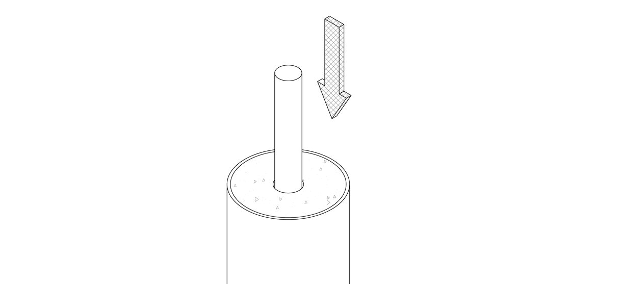 Threaded rod is shown inside the center of the pipe bollard with an allowance at the top