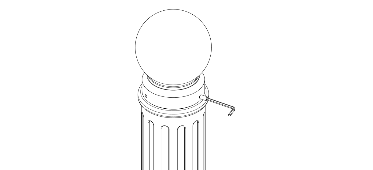 Diagram showing the bollard cap secured onto the base with three set screws