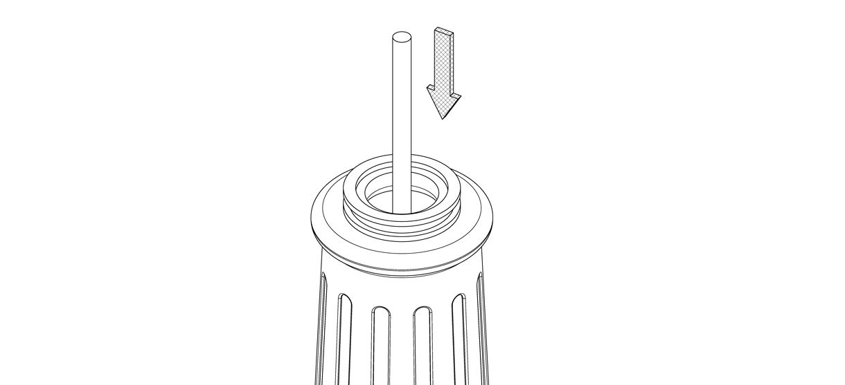 Diagram showing the threaded rod being lowered through the bollard base